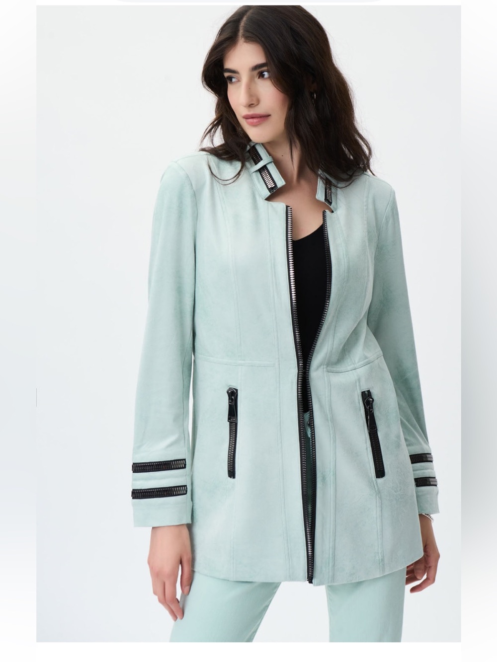 Insight Mint Faux Suede Green Zip-Trim open front Jacket NWOT SIZE 10